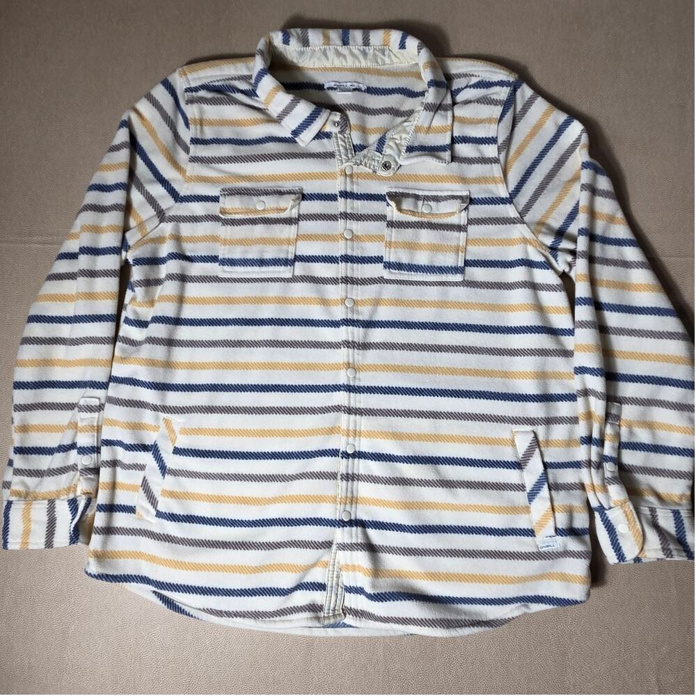 O'Neill Striped Fleece Shirt Jacket Shacket Womens XXL Cozy Snap Front Ivory